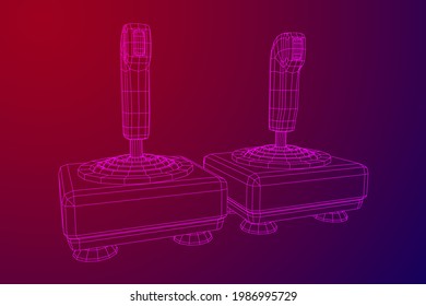 Joystick with buttons. Retro video game controller gamepad. Wireframe low poly mesh vector illustration