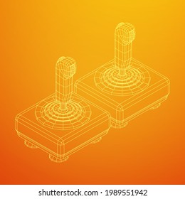 Joystick with buttons. Retro video game controller gamepad. Wireframe low poly mesh vector illustration