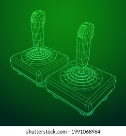 Joystick with buttons. Retro video game controller gamepad. Wireframe low poly mesh vector illustration