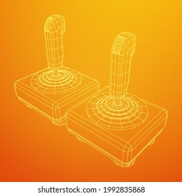 Joystick with buttons. Retro video game controller gamepad. Wireframe low poly mesh vector illustration