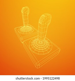 Joystick with buttons. Retro video game controller gamepad. Wireframe low poly mesh vector illustration