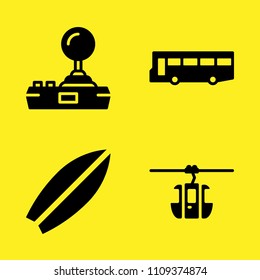 joystick, cable car cabin, bus and surfboard vector icon set. Sample icons set for web and graphic design