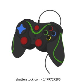 Joystick cartoon for gamers vector illustration. Modern color gamepad for game console, entertainment, gaming activities. Game controller. White isolated