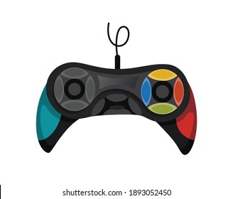 Joystick. Cartoon video game console. Entertainment play technology. Gamepad vector icon. Game-play console isolated on white background