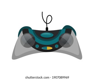 Joystick. Cartoon video game console. Entertainment play technology. Gamepad vector icon. Game-play console isolated on white background