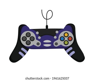 Joystick. Cartoon video game console. Entertainment play technology. Gamepad vector icon. Game-play console isolated on white background
