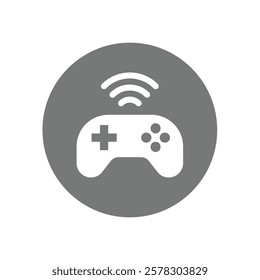 Joystick in circle vector label. Video game black icon.