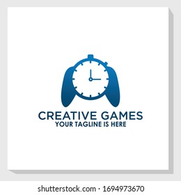 joystick e icono de reloj plantilla vectorial, logotipo de juegos plantilla