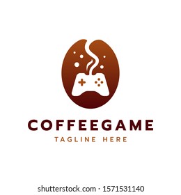 Joystick coffee bean Logo design vector template.Negative space style. 
