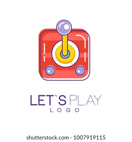 Joystick for computer video games. Creative linear icon with red, yellow and purple fill. Vector design for device store, logo, website or mobile app