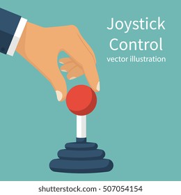 Joystick Control concept. Joystick arcade. Man controls lever gamepad. Vector illustration flat design style. Isolated on background. Computer video game. Arcade machine.