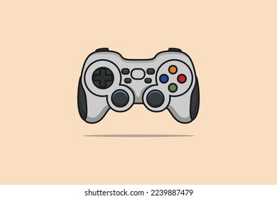 Joystick-Controller und Game-Pad-Vektorgrafik. Das Symbol für Objekte des Sports und der Technologie-Gaming. Videospiel-Controller oder Spielkonsole, Vektordesign mit Schatten auf orangefarbenem Hintergrund.