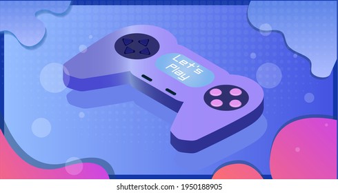 Joystick controller on a blue background. A gaming concept, a banner for your website or ad. Modern isometric illustration