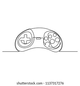 The joystick is drawn by a single line on a white background. Continuous line drawing. Vector illustration.
