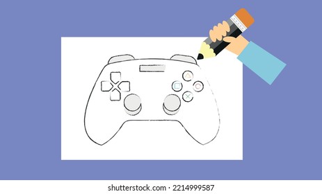 Joystick drawn on a sheet with a pencil, illustration
