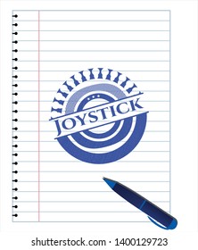 Joystick emblem with pen effect. Blue ink. Vector Illustration. Detailed.