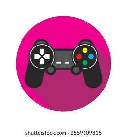 Joystick flat icon with long shadow on pink circle, vector illustration