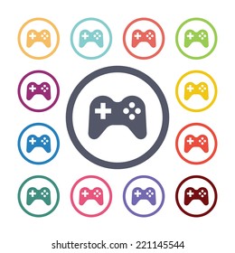 joystick flat icons set. Open round colorful buttons. Vector 