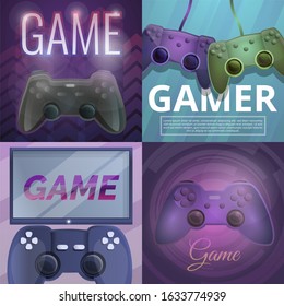 Joystick game banner set. Cartoon illustration of joystick game vector banner set for web design