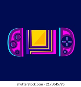 Joystick game console cyberpunk logo line pop art portrait fiction colorful design with dark background. Abstract vector illustration.
