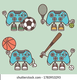 Joystick game controller cute character. Sports games concept, vector illustration. Flat Cartoon Style Suitable for Sticker, Wallpaper, Icon, etc.