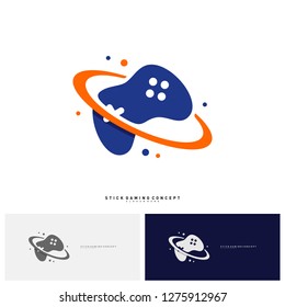 Joystick Game Logo Concept Template Design Vector. Game Planet logo Symbol - Vector