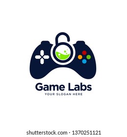 joystick game logo designs concept, game lab logo designs symbol