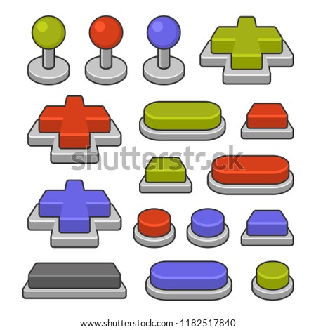 Joystick and Gamepad Buttons Set on White Background. Vector