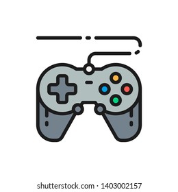 Joystick, gamepad, gaming device flat color line icon.