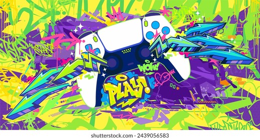 Joystick Or Gamepad Hip Hop Graffiti Street Art Urban Gaming Style Vector Banner