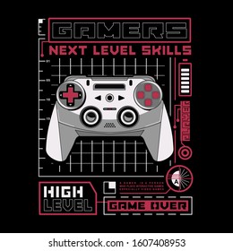 Joystick gamer illustration, tee shirt graphics, typography