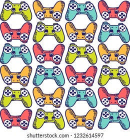 Joystick gamer videogames colors illustration background pattern vector