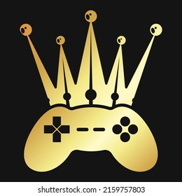 Joystick and golden crown. Golden symbol for the royal game