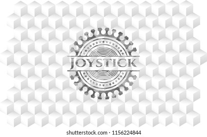 Joystick grey badge with geometric cube white background