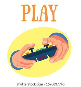 joystick in hand, vector illustration isolated on white background