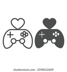 Joystick with heart shape line and solid icon, black friday concept. Vector graphics. Game console controller, best gaming sign on white background, outline style icon for mobile or web design