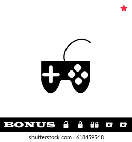 Joystick icon flat. Black pictogram on white background. Vector illustration symbol and bonus button open and closed lock, folder, star