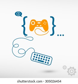 Joystick icon and flat design elements. Design concept icons for application development, web design, creative process.
