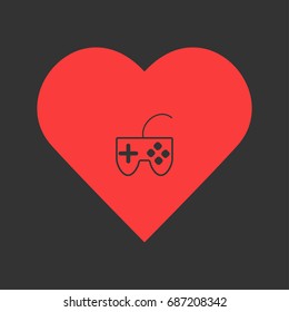 Joystick icon flat. Simple pictogram on heart background. Vector illustration symbol