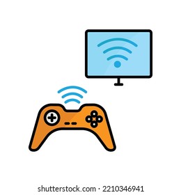 Joystick icon illustration with monitor and signal. icon related to smart device. lineal color icon style. Simple design editable