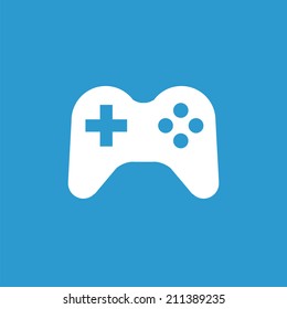 joystick icon, isolated, white on the blue background. Exclusive Symbols 