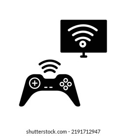 Joystick icon with monitor. icon related to technology. smart device. Glyph icon style, solid. Simple design editable