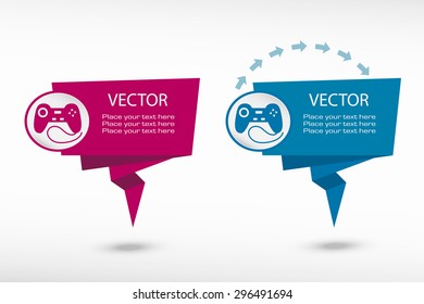 Joystick icon on origami paper speech bubble or web banner, prints. Vector illustration