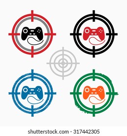 Joystick icon on target icons background. Crosshair icon. Vector illustration.