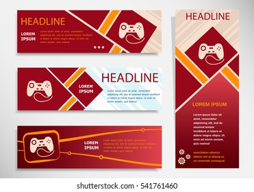 Joystick icon on vector website headers, business success concept. Modern abstract flyer, banner