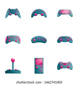 Joystick icon set. Cartoon set of 9 joystick vector icons for web design isolated on white background