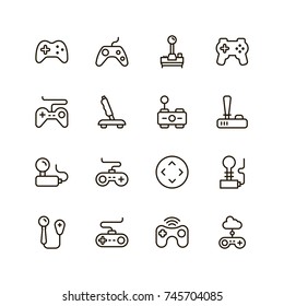 Joystick  icon set. Collection of high quality outline game pictograms in modern flat style. Black control symbol for web design and mobile app on white background. Arcade line logo.