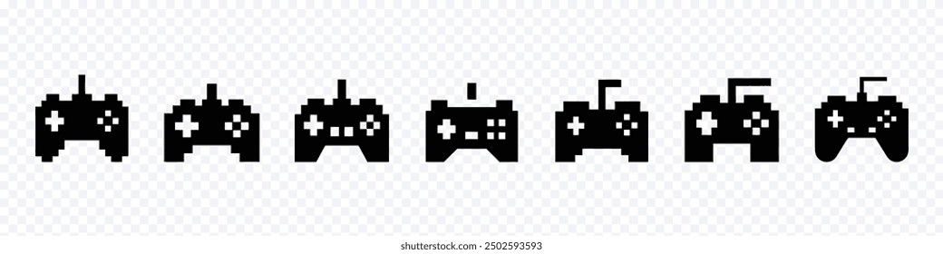 joystick icon set. video game controller icon. Joystick vector icon. Pixel art video game joystick 8bit vector icon on transparent background, pixel joystick game controller icons