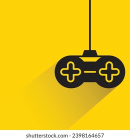 icono de joystick con sombra sobre fondo amarillo