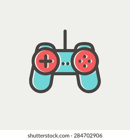 Joystick icon thin line for web and mobile, modern minimalistic flat design. Vector icon with dark grey outline and offset colour on light grey background.